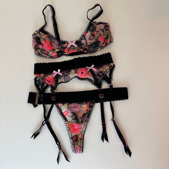 For Love and Lemons Sunrise Bra, Garter, Panty SET